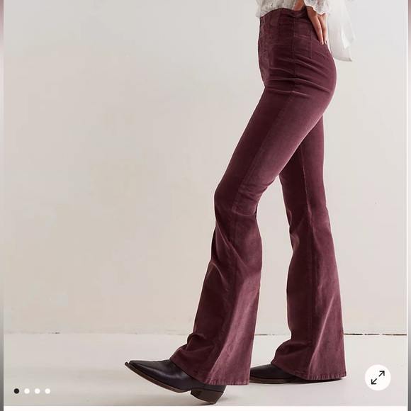 Free people jayde cord high rise flare pants in turquoise green - Picture 2 of 4